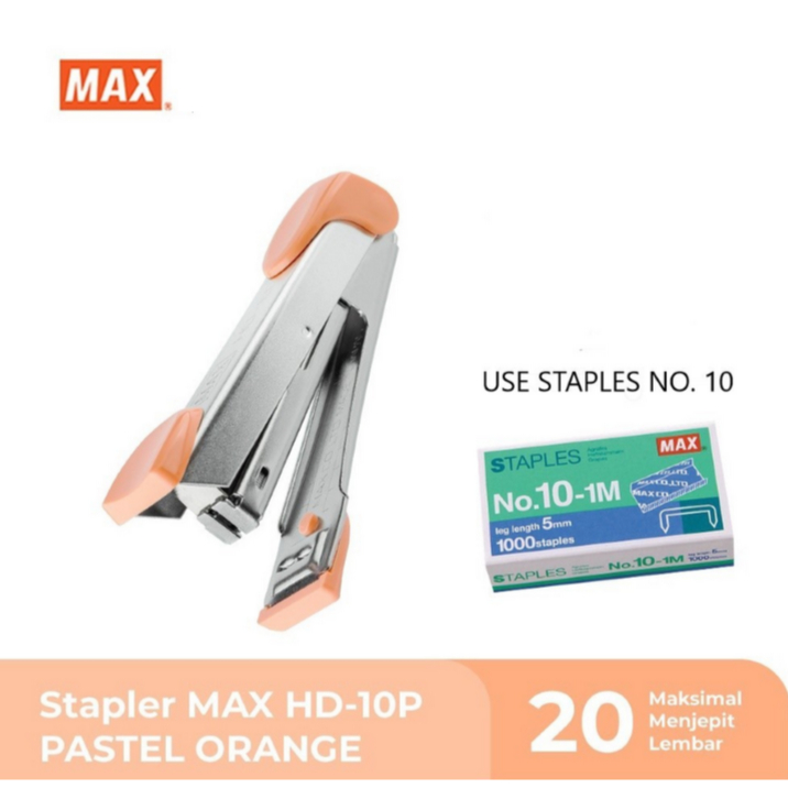 

STAPLER / STEPLER / ALAT STAPLES / HEKTER / JEPRETAN / JETREKAN / CEKREKAN / STAPLER MAX HD10 PASTEL ORANGE