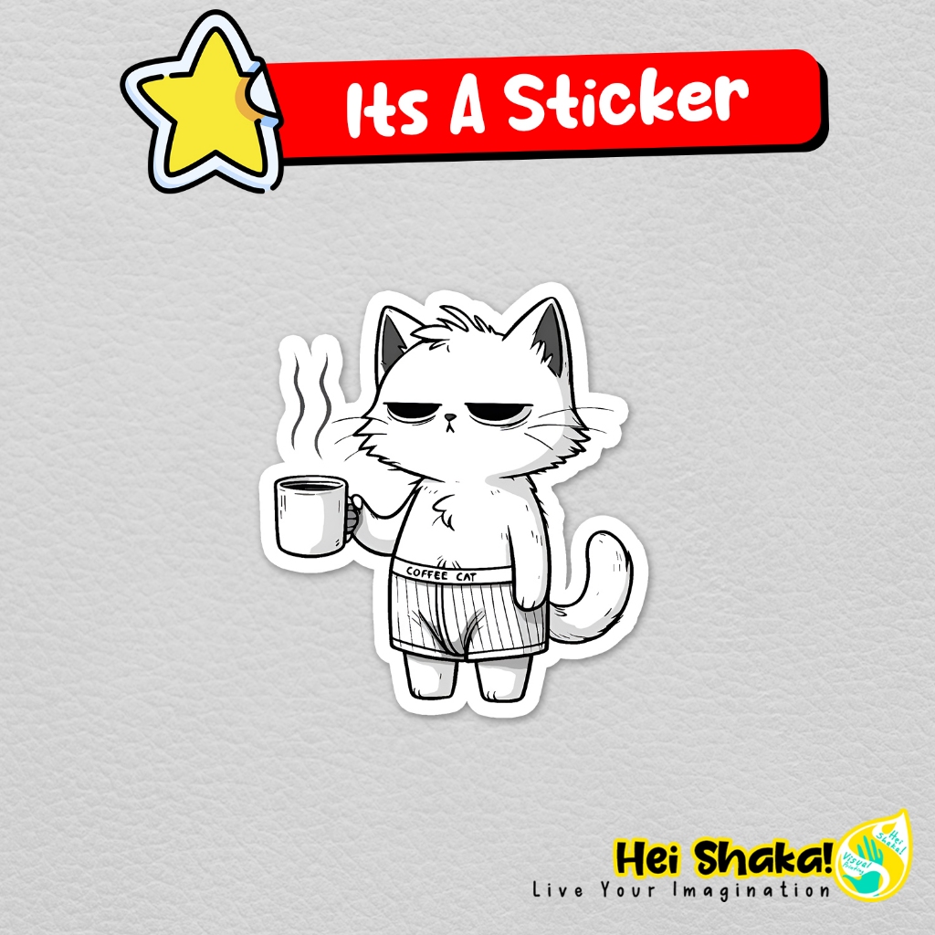 

Stiker Tired Copy Cat Coffee Sticker Kucing Kartun Lucu Bahan Vinyl Anti Air