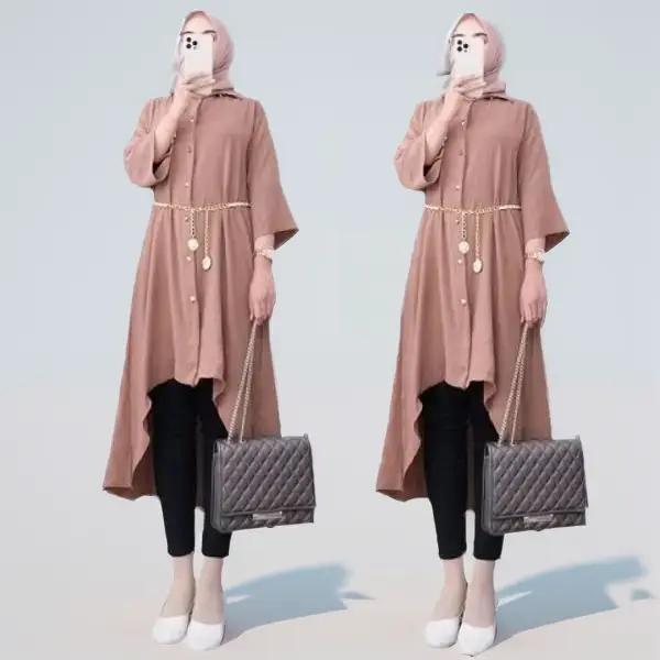 Tunik Kemeja Wanita Kekinian Polos Crinkle Airflow Polos - Tunik Putih Muslim Elegan Full Kancing Bu