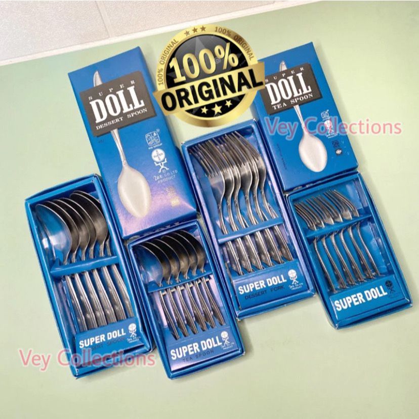 • BISA COD • SUPER DOLL Stainless (ISI 6 Pcs) Sendok / Garpu Makan - Sendok Teh Panjang / Pendek - G