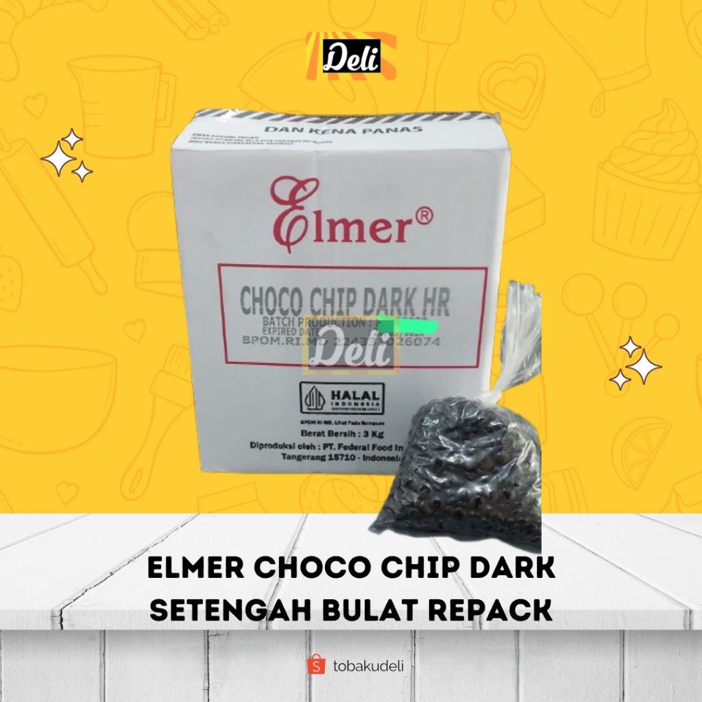 

Chocochip Elmer Dark Choco Choco Chip Coklat Topping Kue Setengah Bulat Repack 250gr