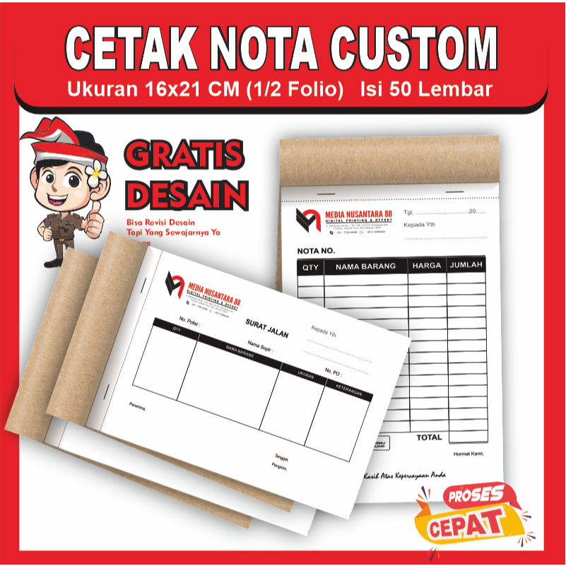 

Cetak Nota Custom Ukuran 1/2 Folio Nota Nama Toko 1 Ply 2 Ply 3 Ply