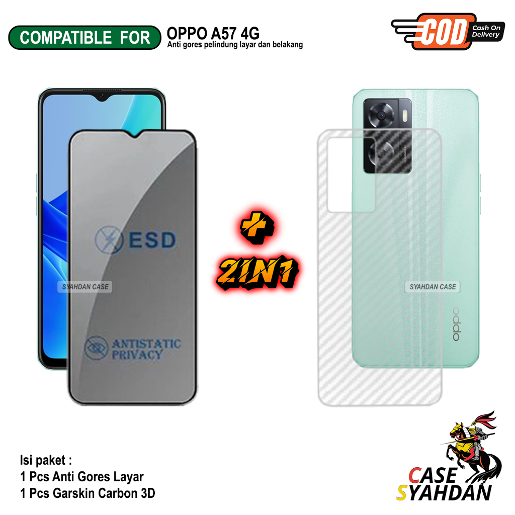Paket 2in1 Tempered Glass Oppo A57 4G 5G A57e A57s Anti Gores Layar Hp TG Bening List Hitam Screen