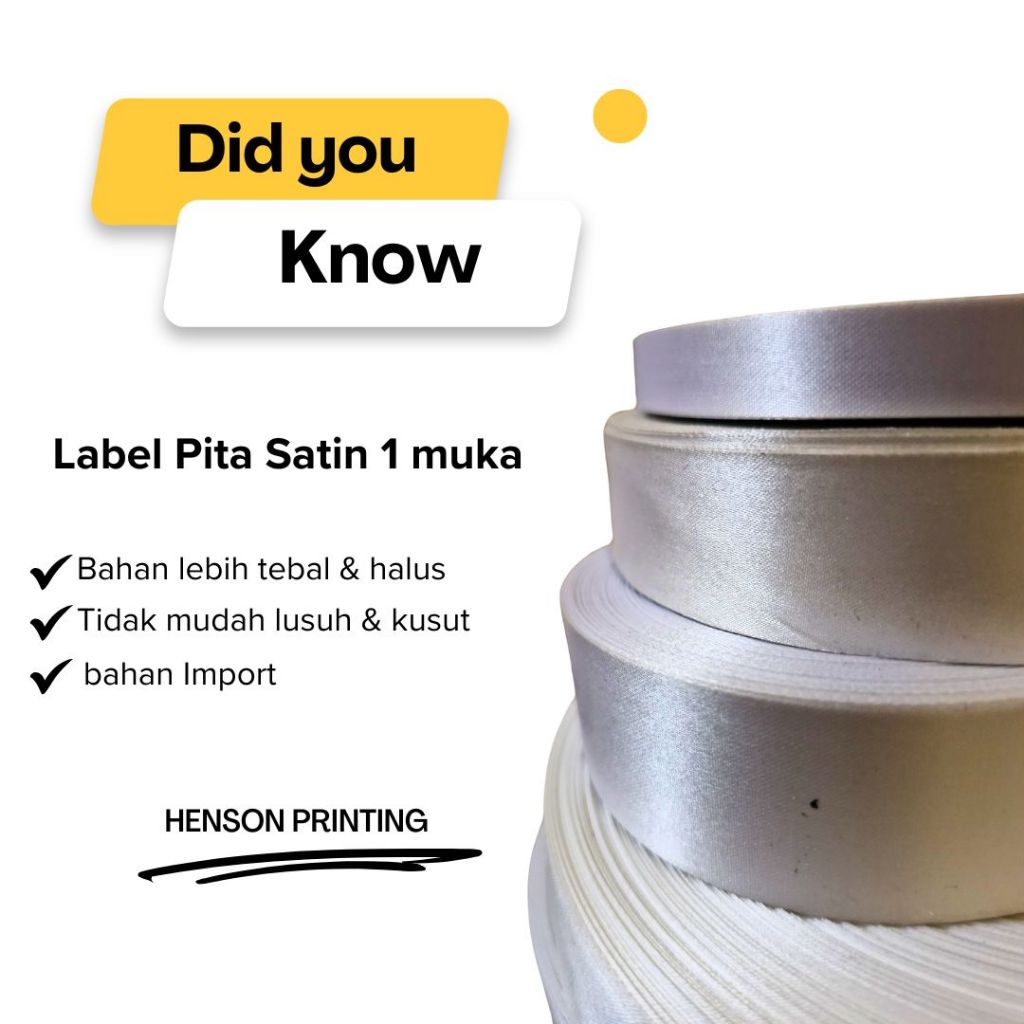 

Promo Label Pita Satin Polos Warna Putih / Pita Satin Polos Import Besar/Single Side (1 Sisi) /