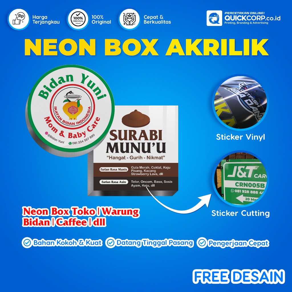 Neon Box Costum Outdoor Tanpa Tiang/Dudukan - Neon Box Akrilik 2 Sisi & 1 Sisi - Jasa Pembuatan Neon