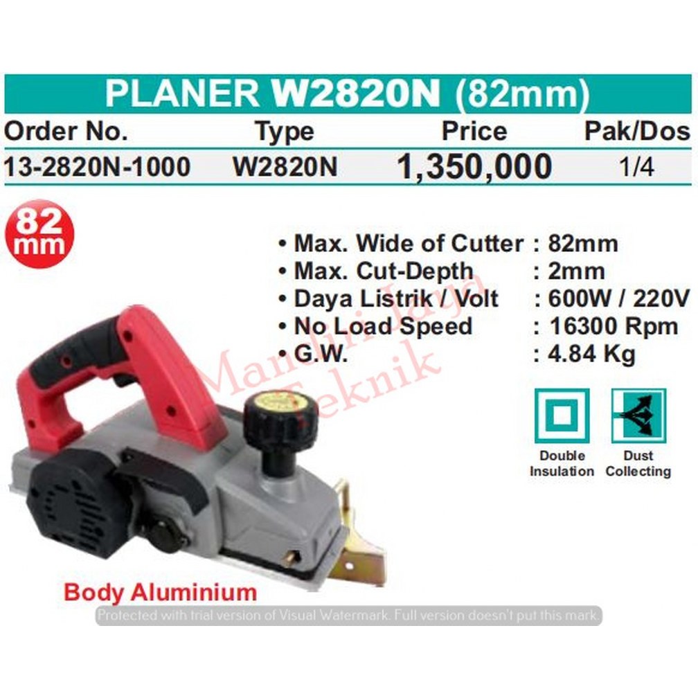 Mesin Serut Kayu Planer Body Aluminium 82mm W2820N WIPRO