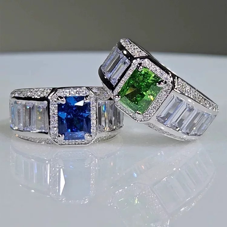 [212] FEATHER HONGKONG - ( ADA SIZE ) - CARBON D14M0ND - Cincin Blue Green Elegant Pria Rings