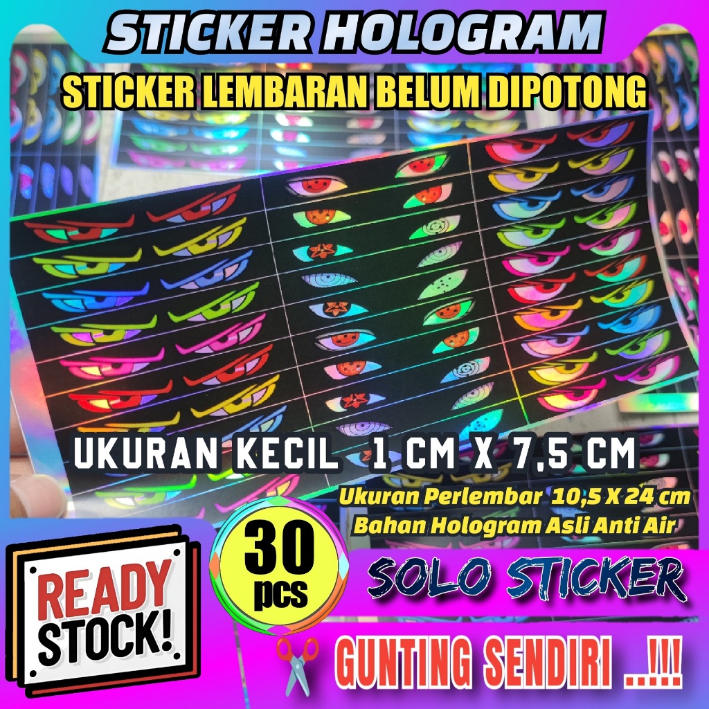 

Isi 30 pc Stiker Strobo Mata Kedip Bus Lembaran Ukuran Kecil 1 x 7,5 cm Bahan Hologram Anti Air