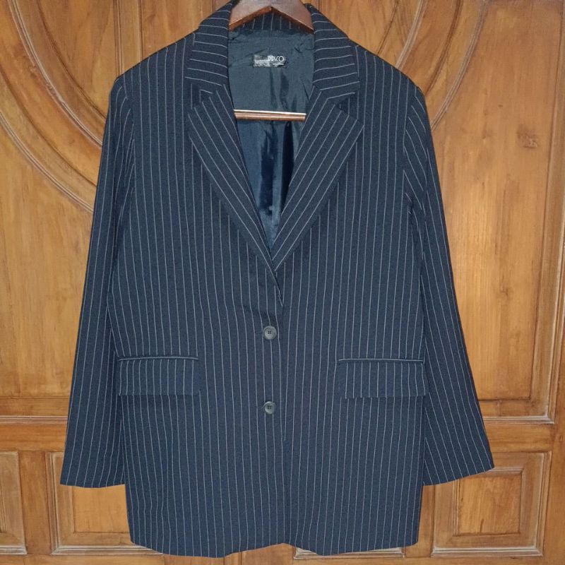 PRELOVED RIRINCO Blazer Formal Wanita Dark Navy Salur Bigsize LD 110