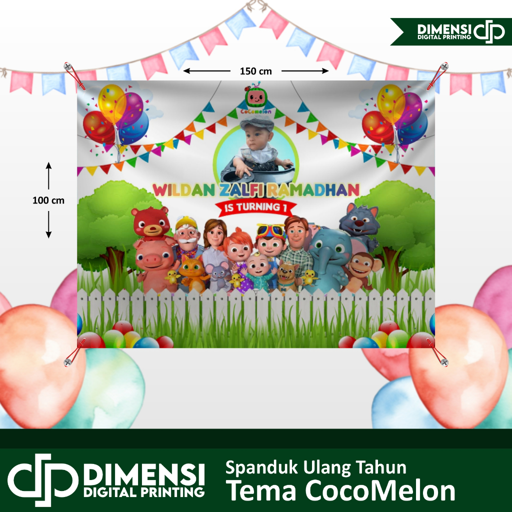 SPANDUK ULANG TAHUN COCOMELON / BANNER ULANG TAHUN COCOMELON / SPANDUK BANNER ULANG TAHUN