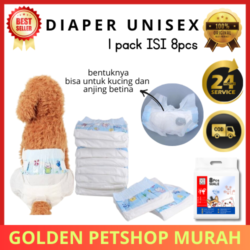 Golden Petshop Diaper Unisex 1 PACK Isi 8pcs Popok Pampers Anjing Betina dan Kucing Jantan Betina