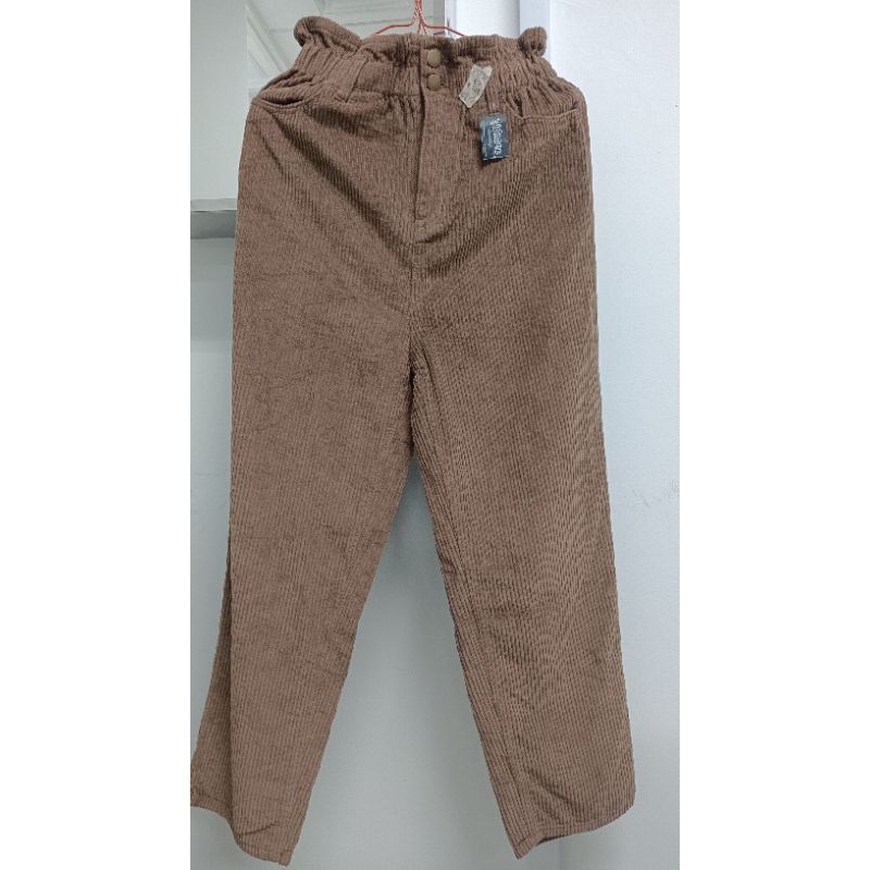 Corduroy Pants Brown Coklat Pinggang Kriwil