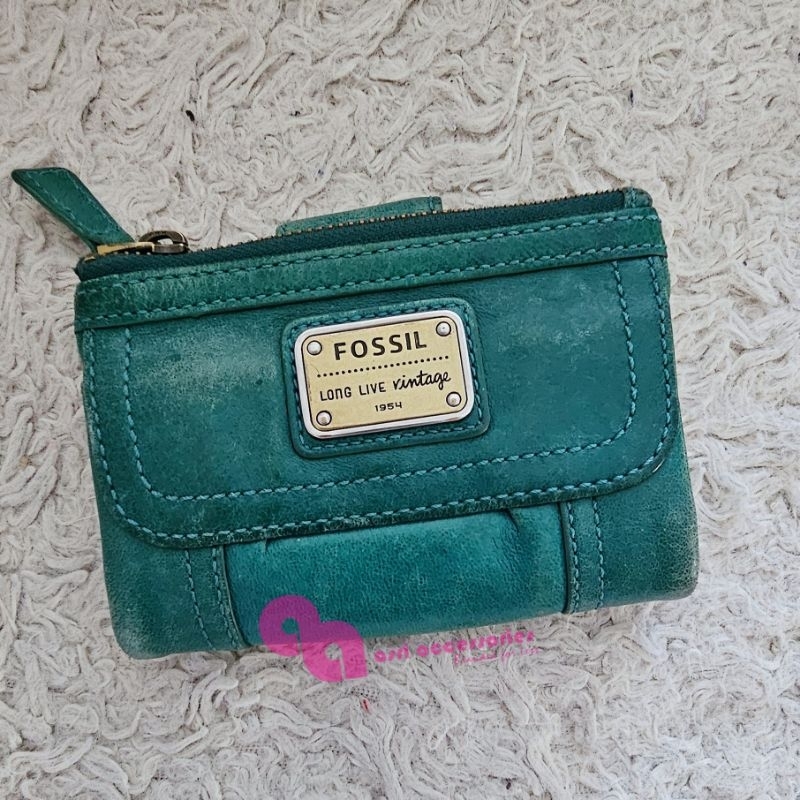 Preloved Authentic F*ssil Emory Multifunction Medium Bifold Wallet Emerald Green Dompet