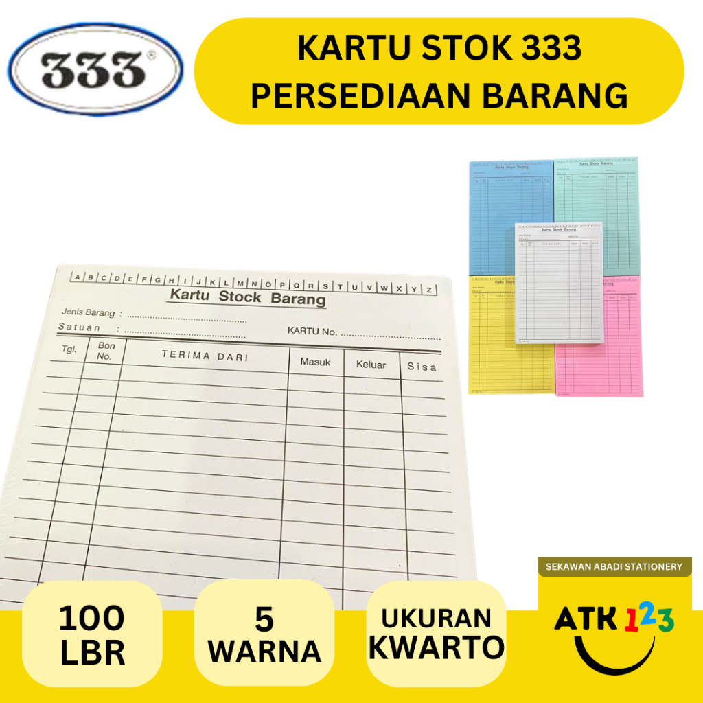 

Kartu Stok Persediaan Barang ukuran Kwarto Merah / Biru / Hijau / Kuning