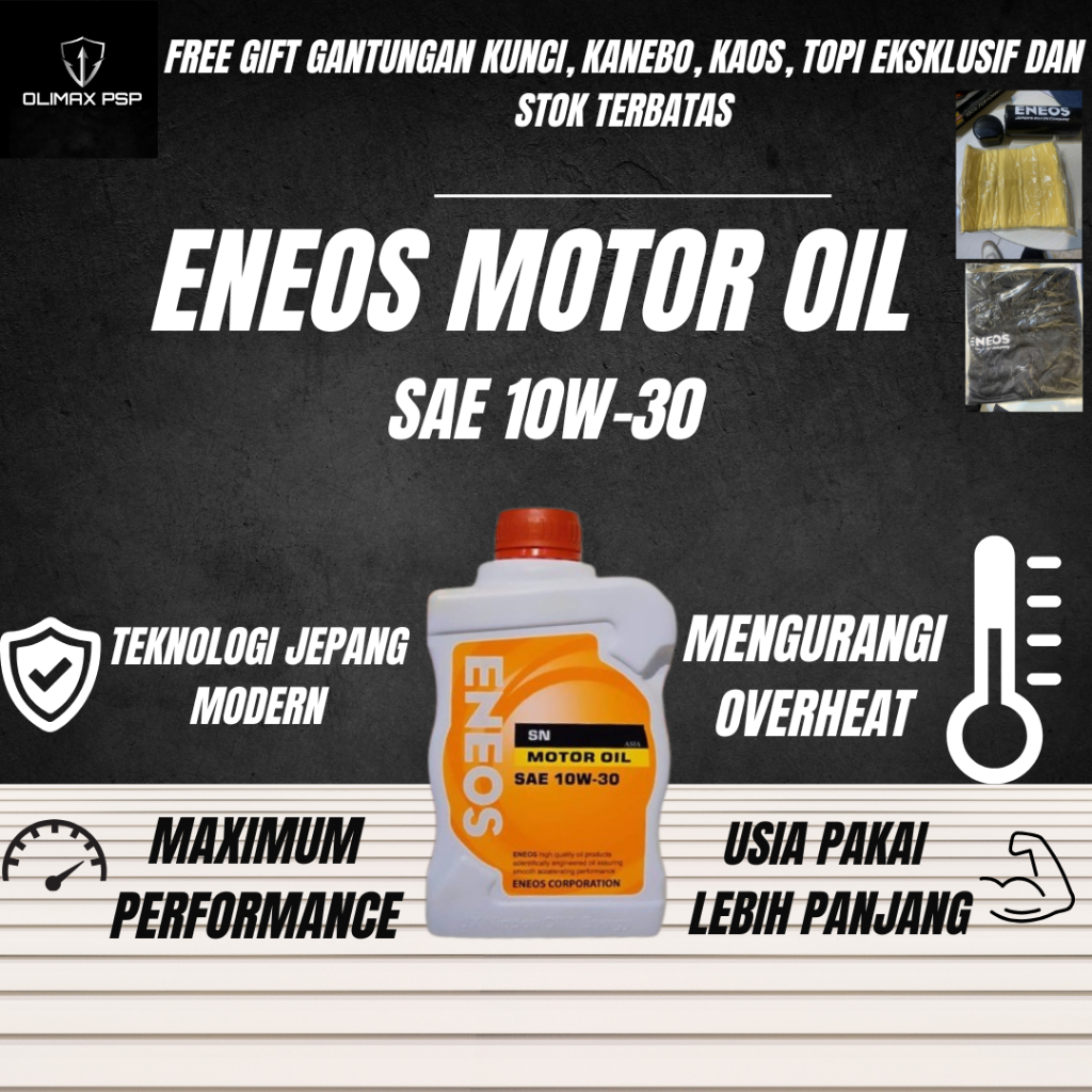 "OLI MESIN MOBIL Eneos SN 10W-30 UNTUK KENDARAAN RODA 4 (FREE GIFT TOPI, KAOS, KANEBO, DLL)"