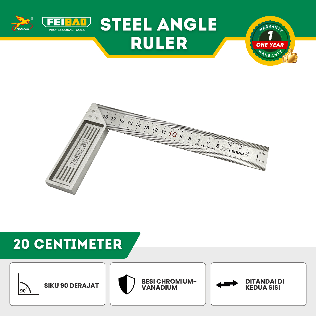 

Feibao Penggaris Siku L 20cm / Steel Angle Ruler / Penggaris Siku Tukang / 20cm / Tools / Alat Perkakas / F42-0074A
