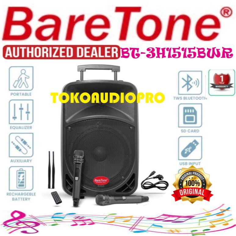 Speaker Baretone BT3H1515BWR Speaker Aktif Portable Bluetooth  BT-3H1515BWR