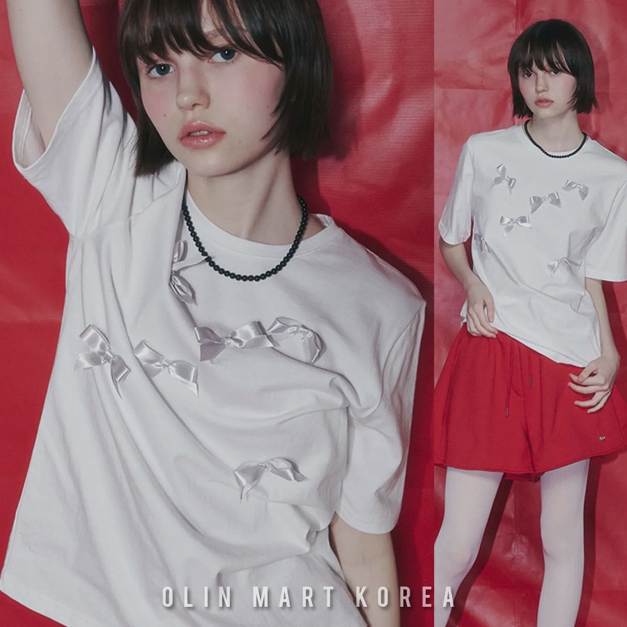 RONRON_REAL RIBBON BOW T SHIRT WHITE