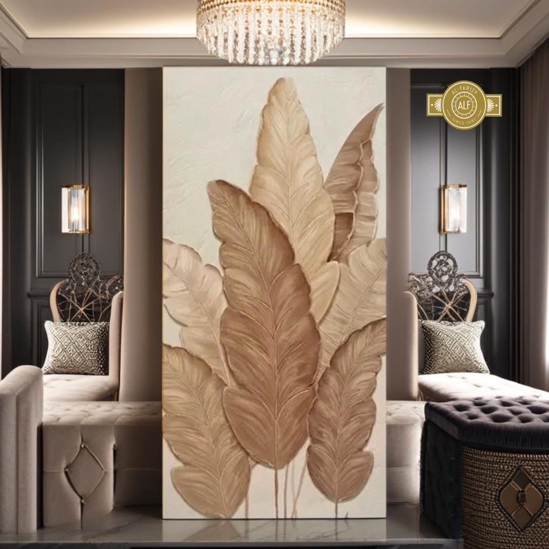 Lukisan Daun Tekstur 3D Lukisan Dinding Aesthetic Hiasan Dinding Dekorasi Dinding
