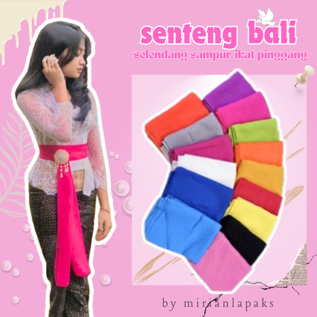 Selendang Bali Polos 2,5m Senteng Ikat Pinggang Kebaya Bali Sabuk Kain Sifon Kain Jatuh
