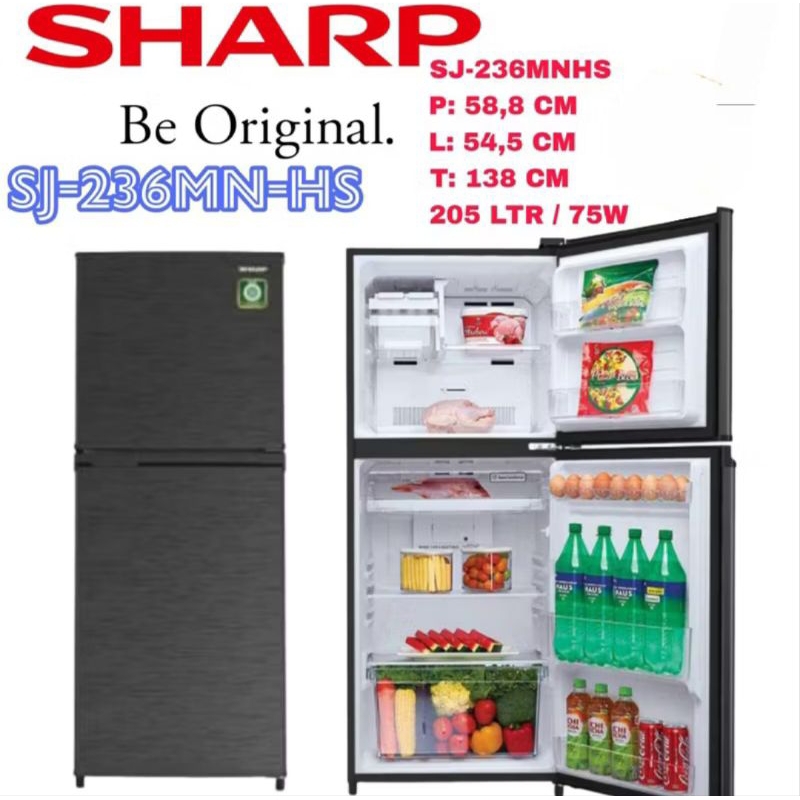 Kulkas Sharp 2 Pintu Sj-236 MNHS/Lemari Es 2 Pintu Sharp/Lemari Pendingin 2 Pintu Sharp