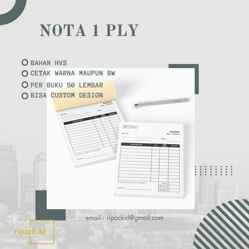 

Cetak Nota Bon 1/4 Folio 1 Rangkap / Ply