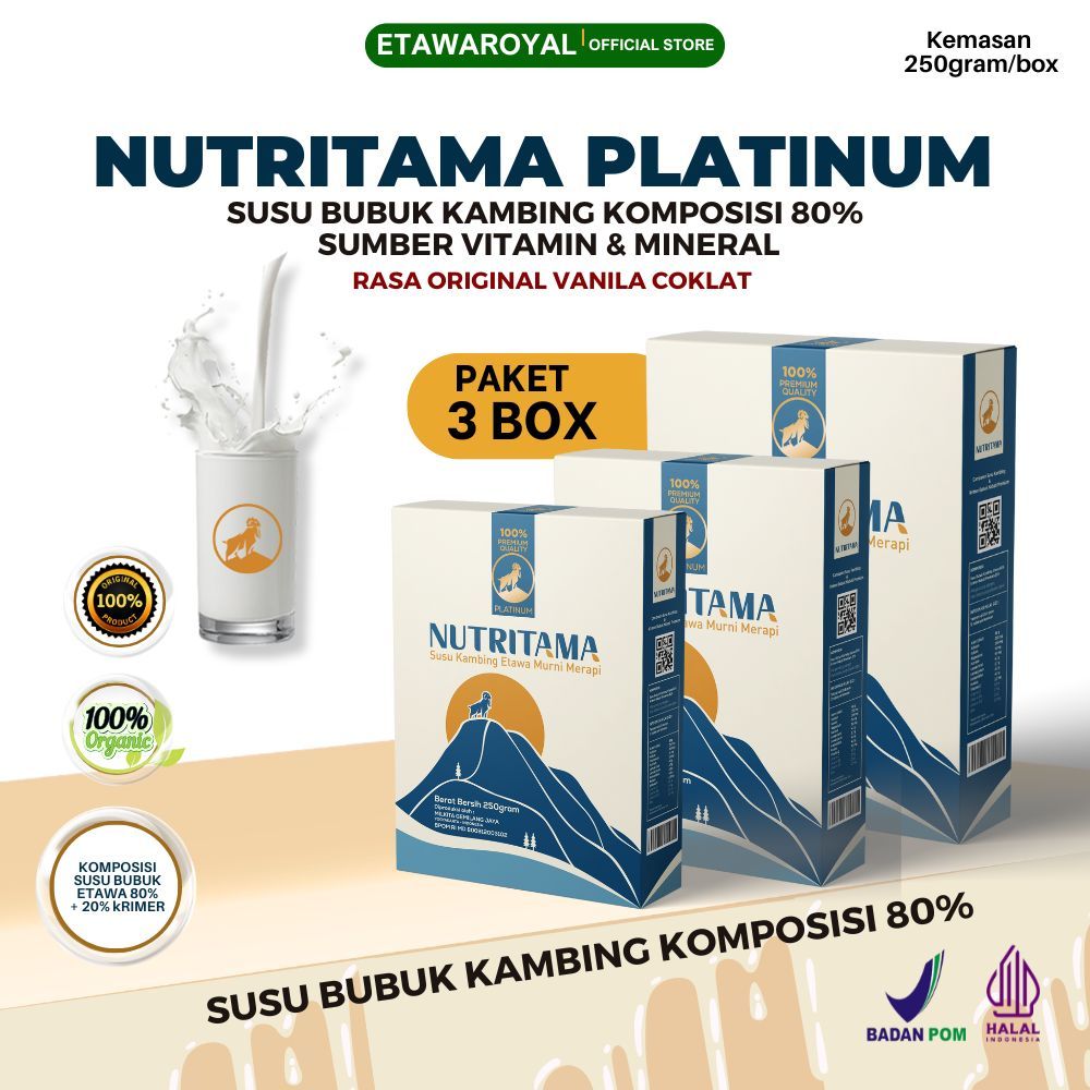 

Susu Etawa Platinum Nutritama Untuk Sesak Nafas dan Nyeri Sendi Susu Kambing Etawa Paket 3 Box