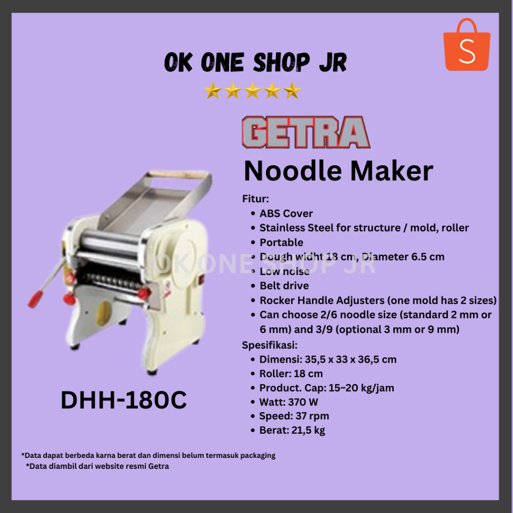 GETRA Noodle Maker DHH-180C / Mesin Pembuat Mie DHH 180C