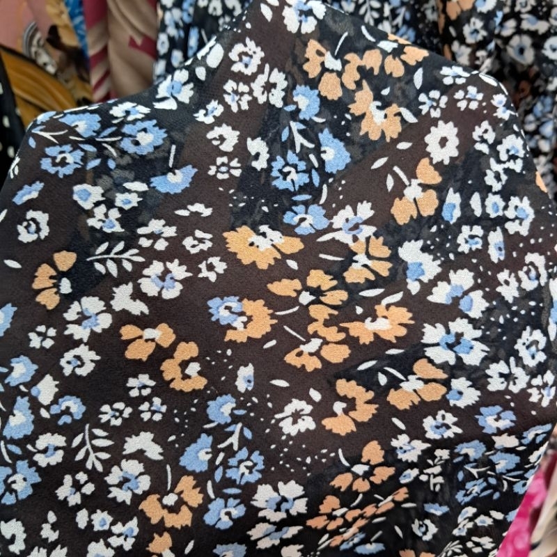 kain chiffon motif bunga - kain sifon ceruti motif - kain chiffon premium import