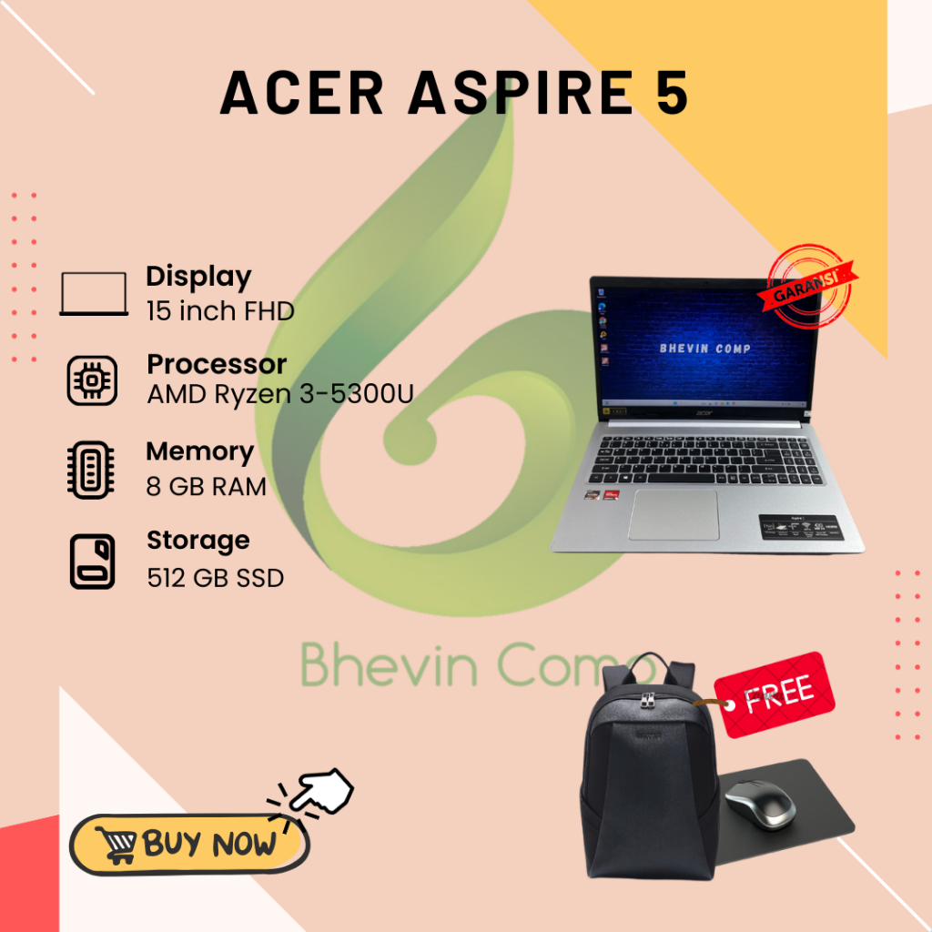 ACER ASPIRE 5 AMD RYZEN 3-5300U RAM 8GB SSD 512GB