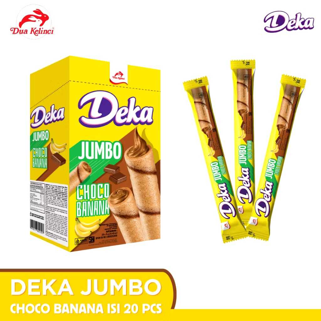 

Deka JUMBO Wafer Roll | Choco Banana | Cheesy Durian | 20 Pcs @ 14 Gr