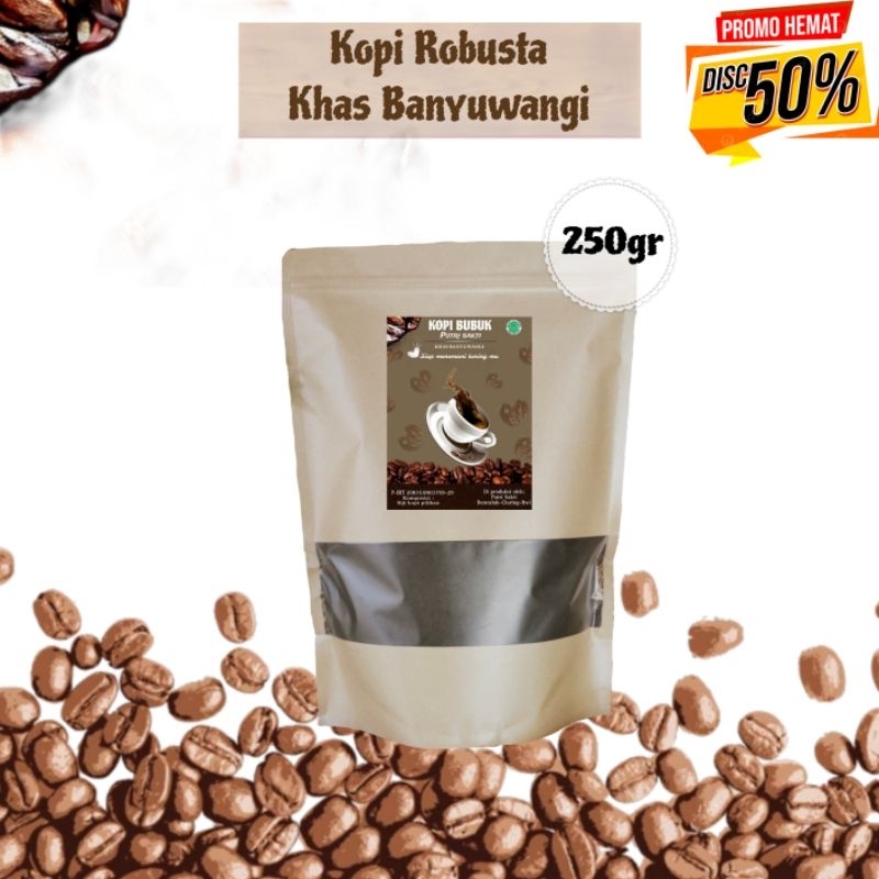 

KOPI BUBUK HITAM ROBUSTA 250gr PUTRI SAKTI KHAS BANYUWANGI