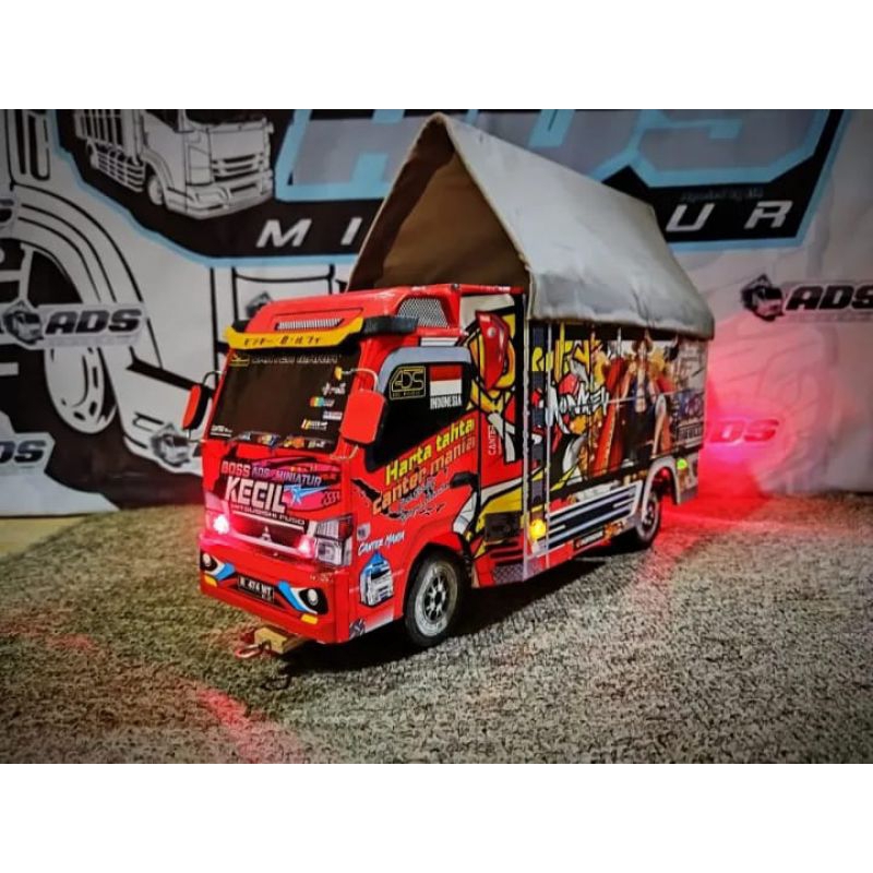 PROMO MINIATUR TRUK OLENG KAYU FULL LAMPU KELAP KELIP RODA DEPAN BISA BELOK KANAN KIRI miniatur truk