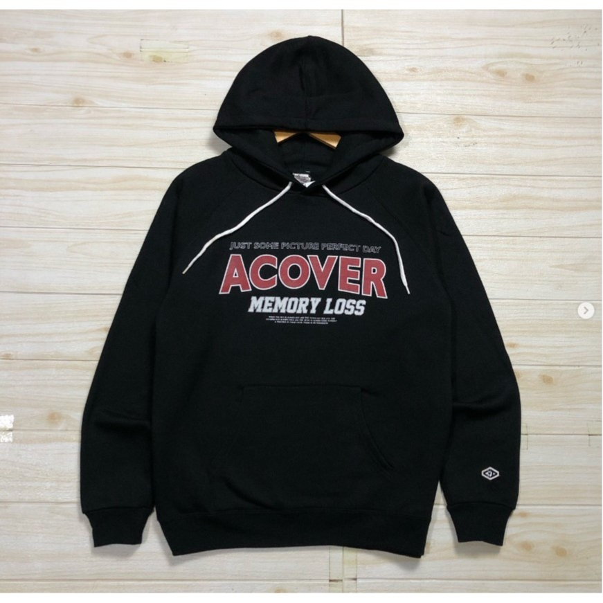 Jaket Hoodie Pria Sweatshirt Acover Hitam Basic Logo Full Print Premium Full Tag and Label