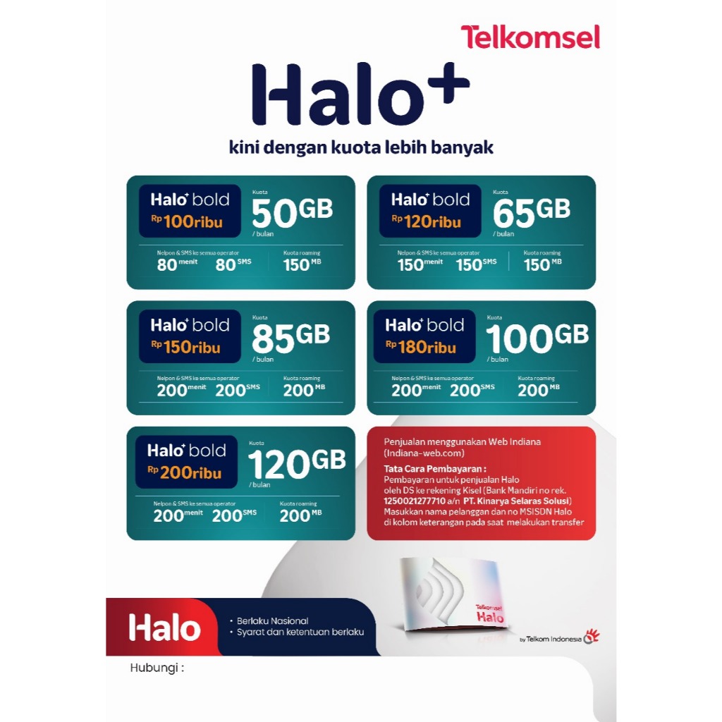 Perdana Pascabayar HALO+ BOLD & HALO FLEXY Telkomsel ( belum termasuk paket )