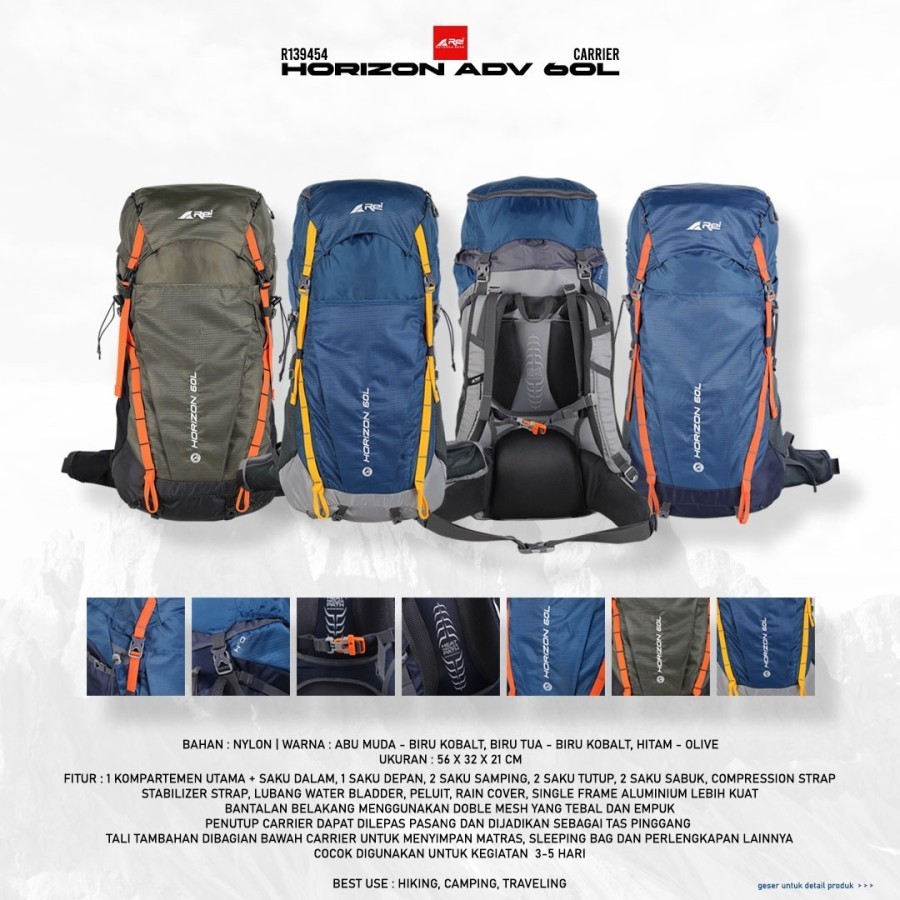 Tas Carrier Horizon Adv 60 Liter Arei Outdoorgear - Tas Arei 60 Liter - Carrier Rei 60 Liter