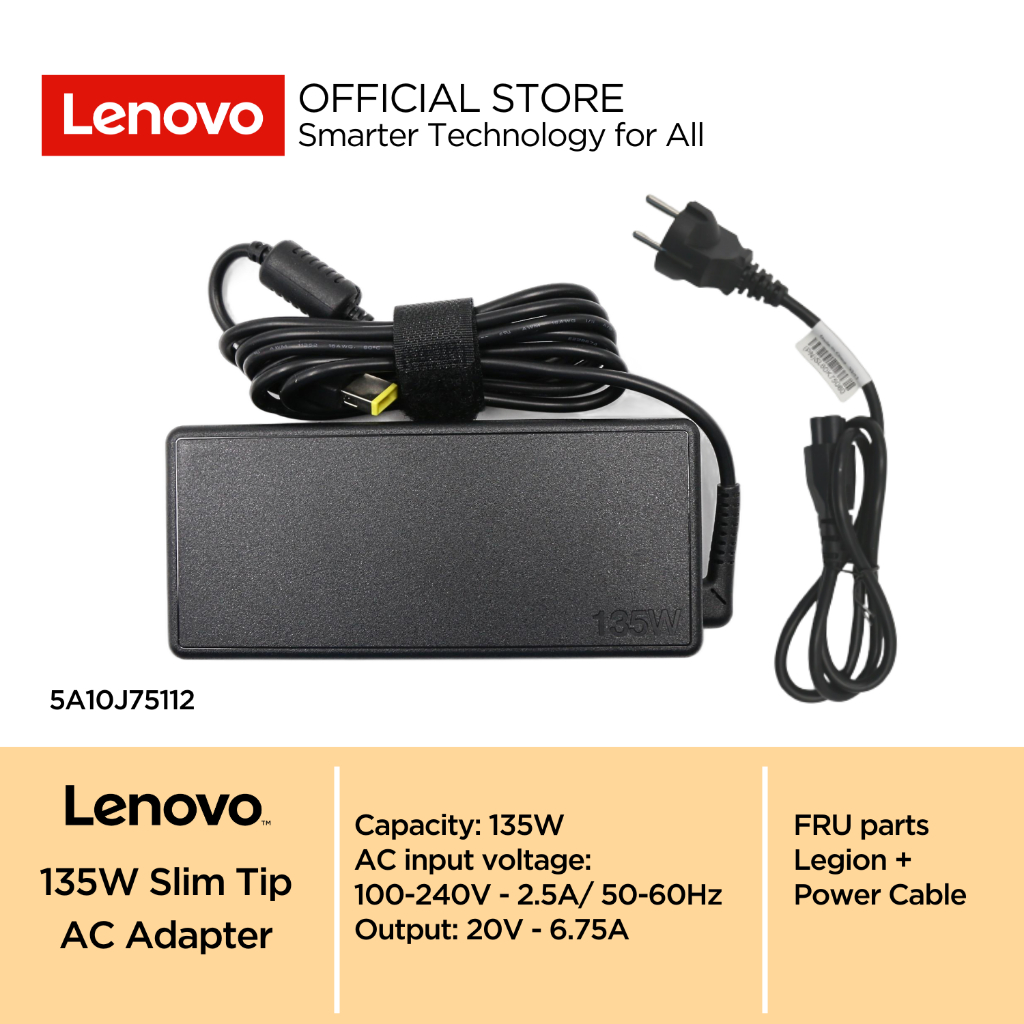 Lenovo AC Adapter 135W Slim Tip 3Pin 20V 6.75A Rectangle BIS Charger ADL135NLC3A / 5A10J75112