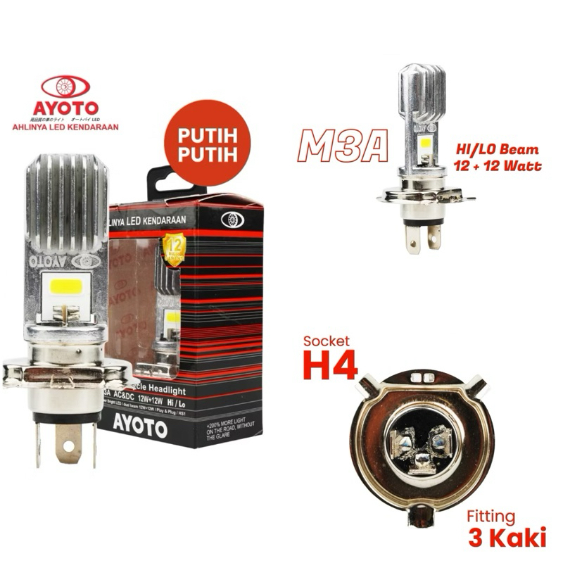 AYOTO | LAMPU LED AYOTO H4 M3A MOTOR MOBIL HI-LO ASLI ORIGINAL