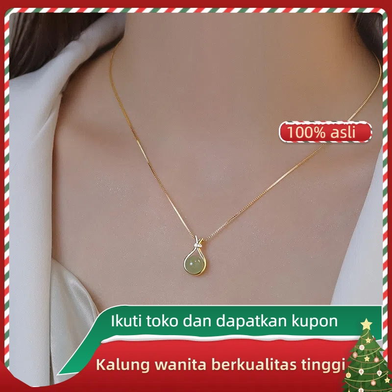 KL12--Kalung Giok Asli, Kalung Liontin Gaya Korea Hijau, Putih dan Merah Sederhana dan Elegan, Kalun