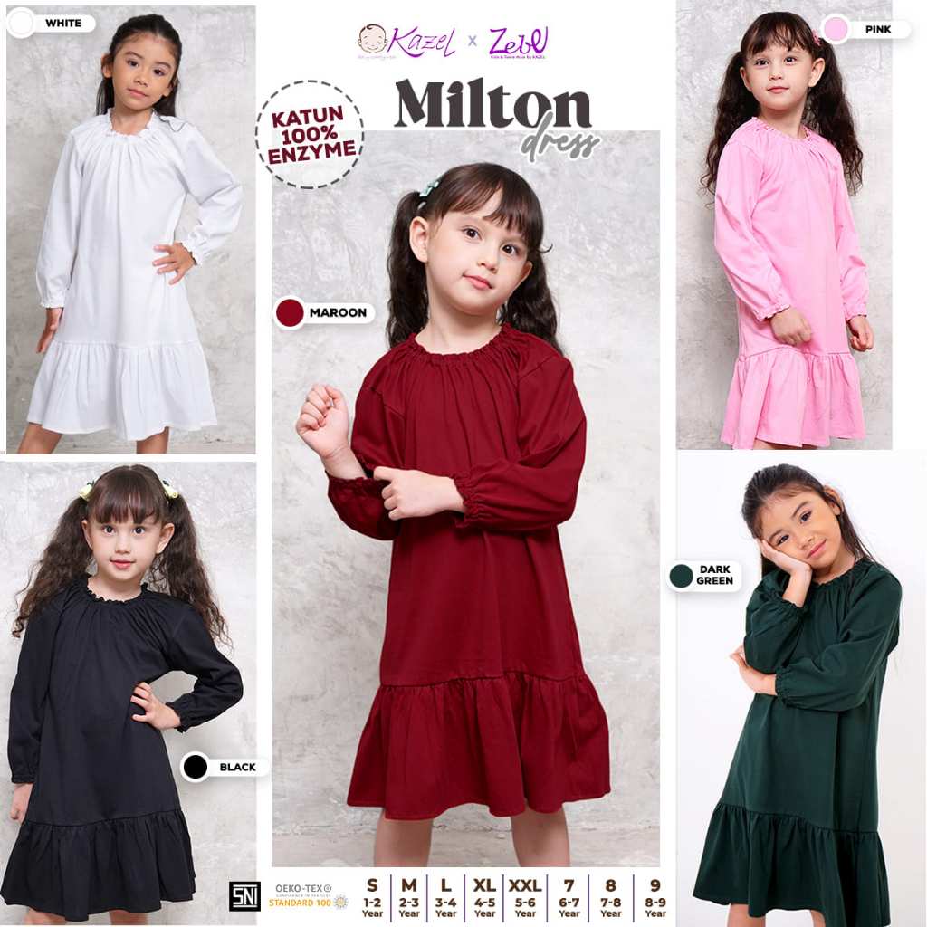 KAZEL ZEBE MILTON DRESS ANAK PEREMPUAN UKURAN 1- 9 TAHUN | BAJU ANAK PEREMPUAN