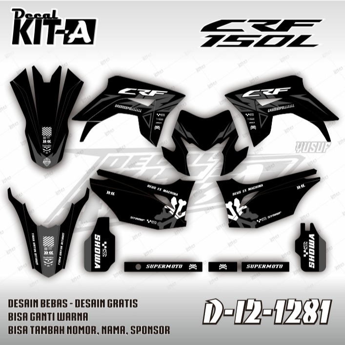 Stiker sticker decal motor Honda CRF 150L warna hitam abu D-I2-1281