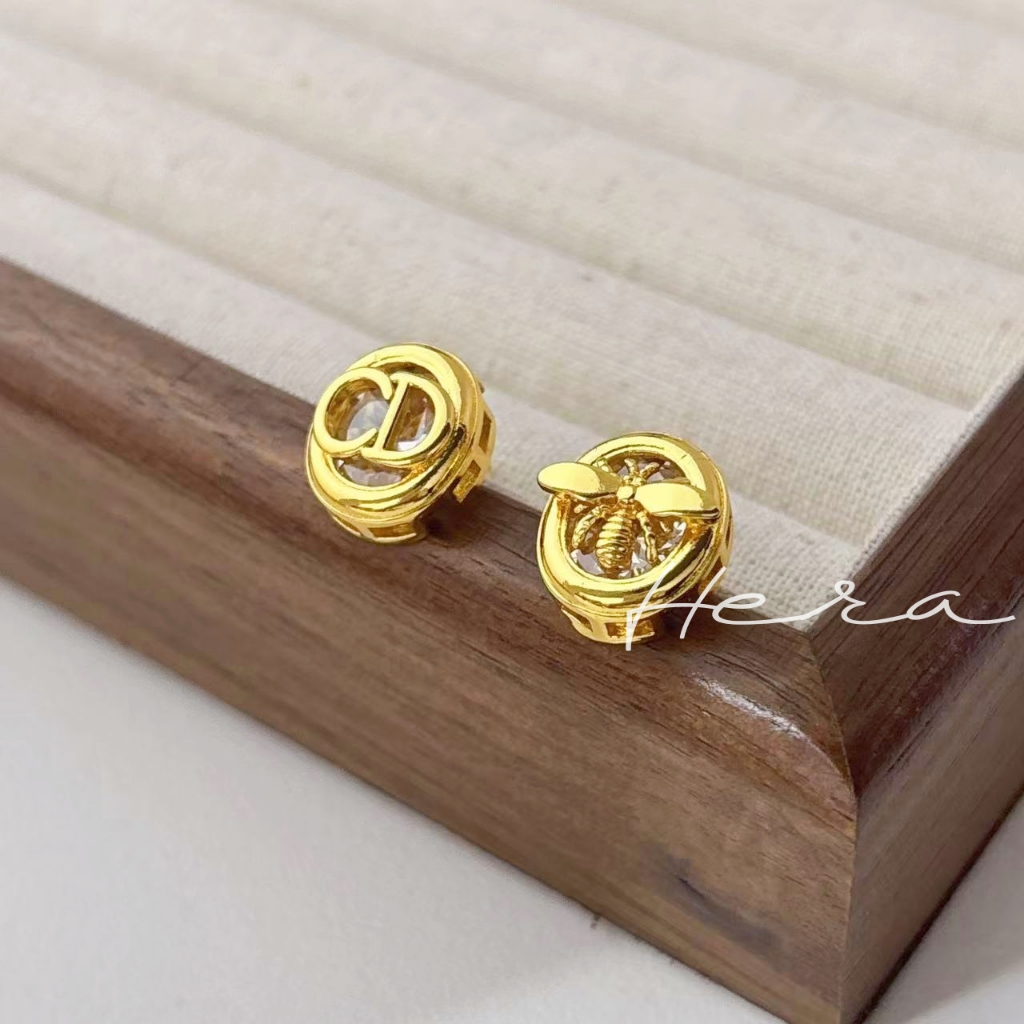 Anting Stud Zircon Huruf CD Lebah Wanita Emas 18K
