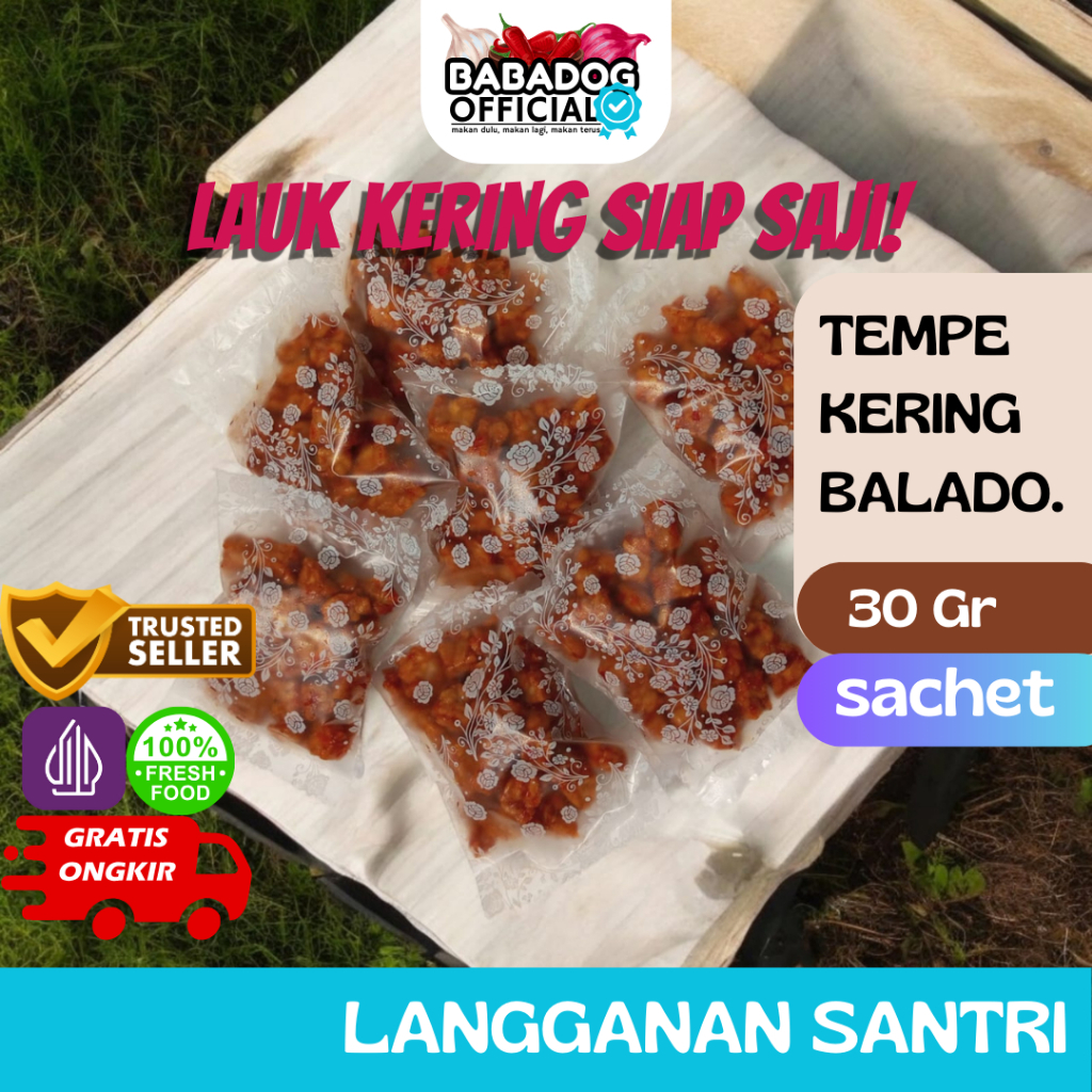 

LAUK SIAP SAJI TEMPE KERING BALADO 30Gr, BABADOG, OFFICIAL KEMASAN SACHET