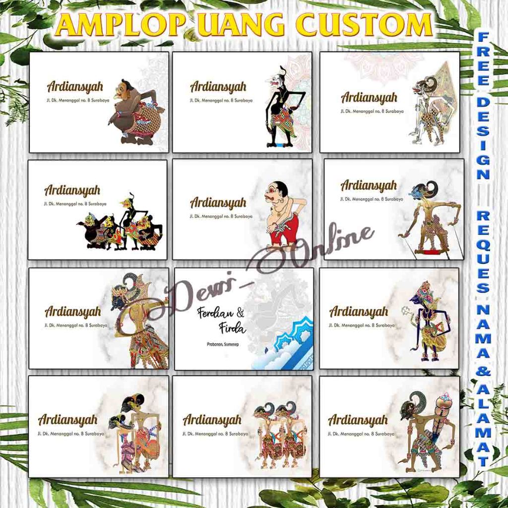 

Amplop Kondangan Custom Motif Series Wayang dengan nama alamat