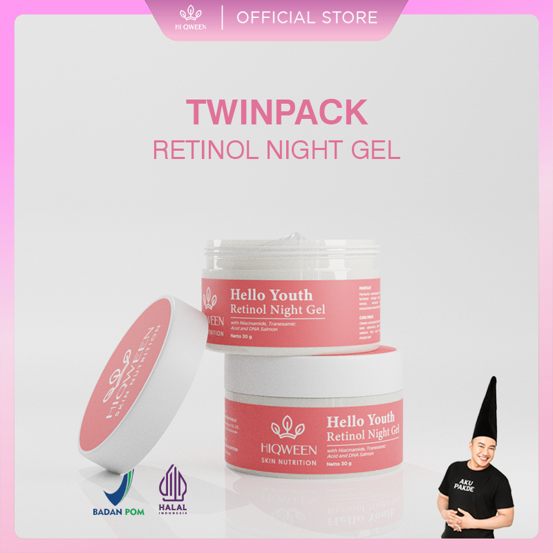 HIQWEEN TWINPACK RETINOL NIGHT GEL CREAM MALAM NIGHT RETINOL UNTUK FLEK HITAM MELASMA MENCERAHKAN