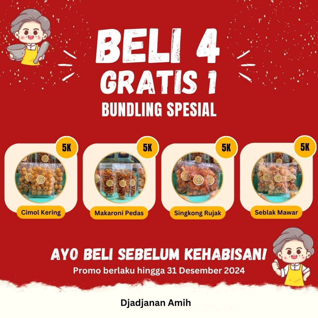 

Paket Mantap Cemilan Enak Djadjanan Amih Beli 4 gratis 1