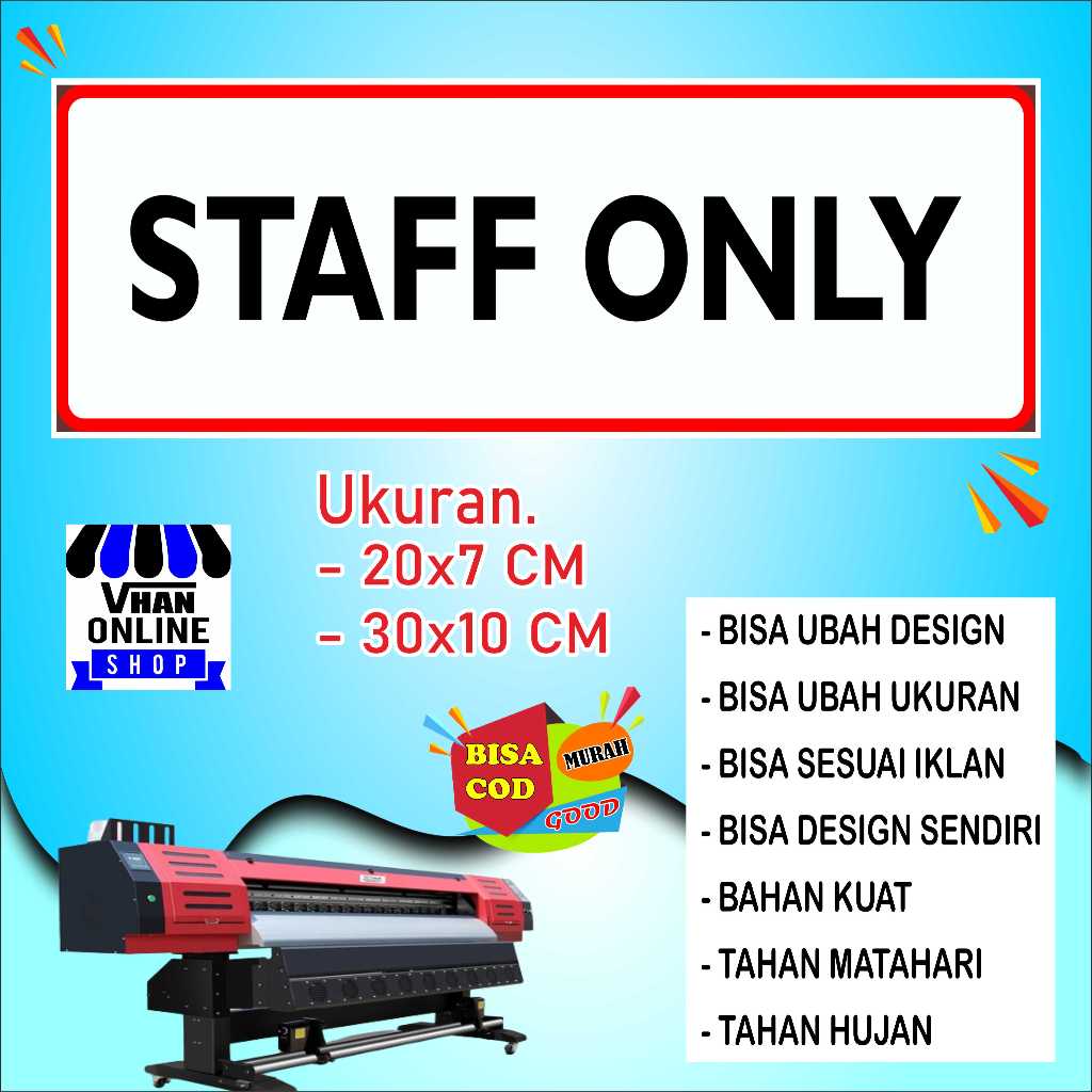 

Cetak Sticker Dengan Tulisan Staff Only Bahan Bagus Putih