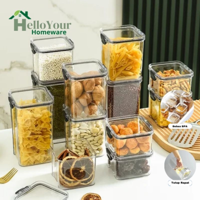 Toples Snack Kue Kering Kedap Udara Tempat Penyimpanan Cereal Spagetti Tepung Toples Bening