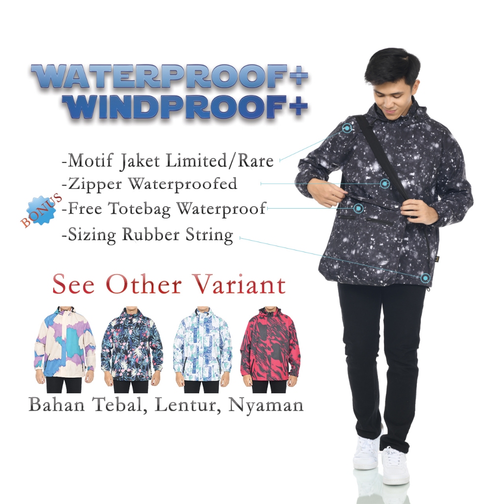 Jaket Waterproof  Jaket Outdoor  Jaket Hujan  | Free Totebag Anti Air | Jaket Hujan Motif Abstrak