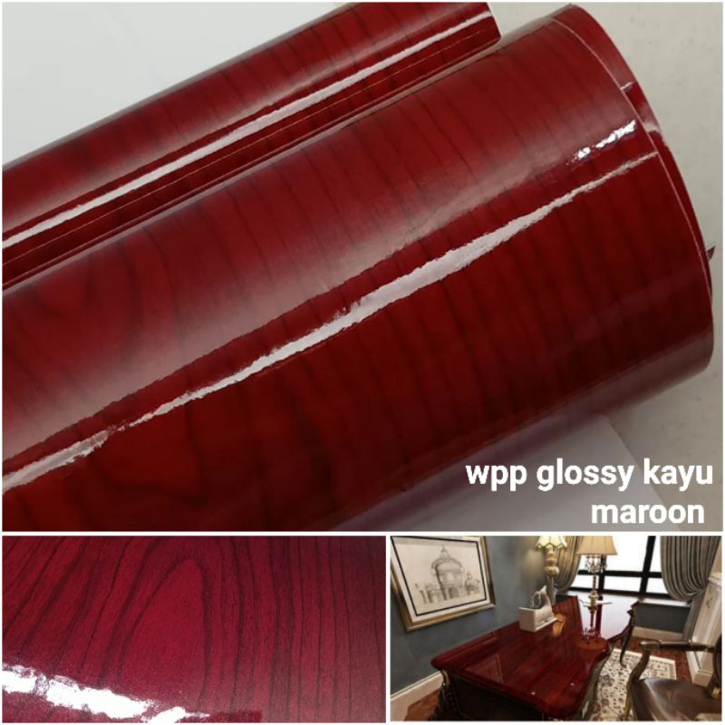 60cm x 5 Meter wallpaper sticker KAYU GLOSSY stiker perabot lemari rak countertop backsplash backdro